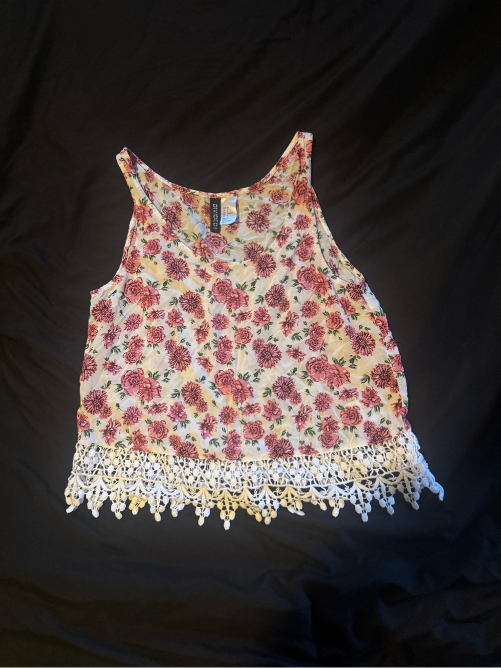 H&M Floral Lace-Hem Scoop Neck Camisole - Pink & White
